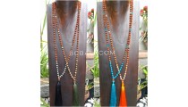 4color radraksha beads tassels necklace with glass beads
